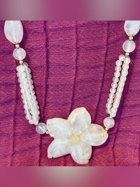 Vintage Rose Quartz Flower Beaded Necklace